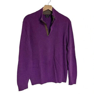 Massimo Dutti L/XL‎ purple & brown trim 1/4 zip cotton cashmere sweater